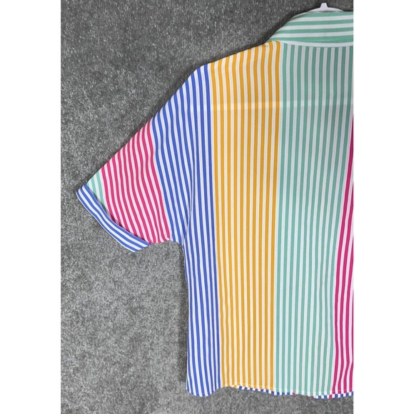 Greathe Short Sleeve Cuffed Striped Button Up Shirt Top Womens Size Medium - Picture 8 of 10